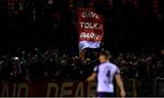 3 October 2022; A flag reading &quot;Save Tolka Park&quot; is shown during the SSE Airtricity League Premier Division match between Shelbourne and St Patrick's Athletic at Tolka Park in Dublin. Photo by Tyler Miller/Sportsfile