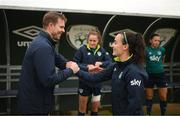 4 October 2022; Assistant manager Tom Elms and Roma McLaughlin during a Republic of Ireland Women training session at the FAI National Training Centre in Abbotstown, Dublin. Photo by Stephen McCarthy/Sportsfile
