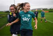 4 October 2022; Katie McCabe and Heather Payne, left, during a Republic of Ireland Women training session at the FAI National Training Centre in Abbotstown, Dublin. Photo by Stephen McCarthy/Sportsfile