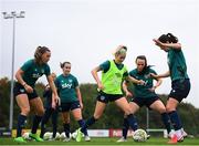 4 October 2022; Denise O'Sullivan with, from left, Katie McCabe, Roma McLaughlin, Áine O'Gorman and Niamh Fahey during a Republic of Ireland Women training session at the FAI National Training Centre in Abbotstown, Dublin. Photo by Stephen McCarthy/Sportsfile