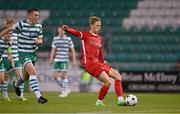 4 October 2022; Tom Kerssens of AZ Alkmaar shoots to score his side's first goal during the UEFA Youth League First Round 2nd Leg match between Shamrock Rovers and AZ Alkmaar at Tallaght Stadium in Dublin. Photo by Ben McShane/Sportsfile