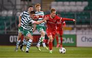 4 October 2022; Tom Kerssens of AZ Alkmaar in action against Carl Lennox of Shamrock Rovers during the UEFA Youth League First Round 2nd Leg match between Shamrock Rovers and AZ Alkmaar at Tallaght Stadium in Dublin. Photo by Ben McShane/Sportsfile
