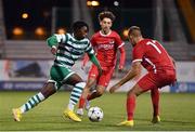 4 October 2022; Gideon Tetteh of Shamrock Rovers in action against Ernest Poku of AZ Alkmaar during the UEFA Youth League First Round 2nd Leg match between Shamrock Rovers and AZ Alkmaar at Tallaght Stadium in Dublin. Photo by Ben McShane/Sportsfile