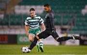 4 October 2022; AZ Alkmaar goalkeeper Rome-Jayden Owusu-Oduro in action against Michael Leddy of Shamrock Rovers during the UEFA Youth League First Round 2nd Leg match between Shamrock Rovers and AZ Alkmaar at Tallaght Stadium in Dublin. Photo by Ben McShane/Sportsfile