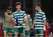 4 October 2022; Mikey Raggett, left, and Michael Leddy of Shamrock Rovers after the UEFA Youth League First Round 2nd Leg match between Shamrock Rovers and AZ Alkmaar at Tallaght Stadium in Dublin. Photo by Ben McShane/Sportsfile