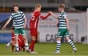 4 October 2022; Cian Dillion of Shamrock Rovers and Kees Smit of AZ Alkmaar after the UEFA Youth League First Round 2nd Leg match between Shamrock Rovers and AZ Alkmaar at Tallaght Stadium in Dublin. Photo by Ben McShane/Sportsfile