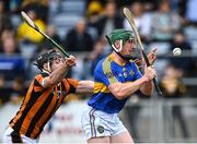 2 October 2022; Willie Dunphy of Clough/Ballacolla scores his side's first goal, under pressure from Eoin Dowling of Camross, during the Laois County Senior Hurling Championship Final match between Clough/Ballacolla and Camross at MW Hire O'Moore Park in Portlaoise, Laois. Photo by Piaras Ó Mídheach/Sportsfile
