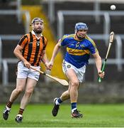 2 October 2022; Stephen Maher of Clough/Ballacolla in action against Dwane Palmer of Camross during the Laois County Senior Hurling Championship Final match between Clough/Ballacolla and Camross at MW Hire O'Moore Park in Portlaoise, Laois. Photo by Piaras Ó Mídheach/Sportsfile