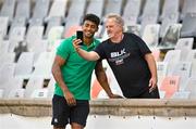 5 October 2022; Robert Baloucoune of Emerging Ireland taking selfie with a supporter before the Toyota Challenge match between Airlink Pumas and Emerging Ireland at Toyota Stadium in Bloemfontein, South Africa. Photo by Johan Pretorius/Sportsfile