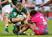 5 October 2022; Callum Reid of Emerging Ireland is tackled by Eduan Swart of Airlink Pumas during the Toyota Challenge match between Airlink Pumas and Emerging Ireland at Toyota Stadium in Bloemfontein, South Africa. Photo by Johan Pretorius/Sportsfile