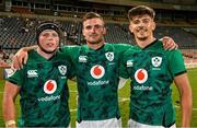 5 October 2022; Emerging Ireland players, from left, Josh Wycherley, Shane Daly and Chay Mullins after the Toyota Challenge match between Airlink Pumas and Emerging Ireland at Toyota Stadium in Bloemfontein, South Africa. Photo by Johan Pretorius/Sportsfile