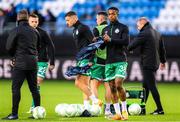 6 October 2022; Aidomo Emakhu of Shamrock Rovers, second from right, before the UEFA Europa Conference League group F match between Molde and Shamrock Rovers at Aker Stadion in Molde, Norway. Photo by Marius Simensen/Sportsfile