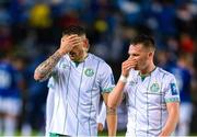 6 October 2022; Lee Grace and Andy Lyons of Shamrock Rovers looks dejected after the UEFA Europa Conference League group F match between Molde and Shamrock Rovers at Aker Stadion in Molde, Norway. Photo by Marius Simensen/Sportsfile