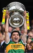 24 July 2022; Tony Brosnan of Kerry lifts the Sam Maguire Cup after his side's victory in the GAA Football All-Ireland Senior Championship Final match between Kerry and Galway at Croke Park in Dublin. Photo by Piaras Ó Mídheach/Sportsfile