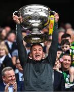 24 July 2022; Dan O'Donoghue of Kerry lifts the Sam Maguire Cup after his side's victory in the GAA Football All-Ireland Senior Championship Final match between Kerry and Galway at Croke Park in Dublin. Photo by Piaras Ó Mídheach/Sportsfile