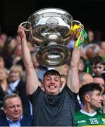 24 July 2022; Cian Gammell of Kerry lifts the Sam Maguire Cup after his side's victory in the GAA Football All-Ireland Senior Championship Final match between Kerry and Galway at Croke Park in Dublin. Photo by Piaras Ó Mídheach/Sportsfile