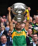 24 July 2022; Stefan Okunbor of Kerry lifts the Sam Maguire Cup after his side's victory in the GAA Football All-Ireland Senior Championship Final match between Kerry and Galway at Croke Park in Dublin. Photo by Piaras Ó Mídheach/Sportsfile