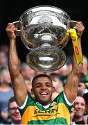 24 July 2022; Stefan Okunbor of Kerry lifts the Sam Maguire Cup after his side's victory in the GAA Football All-Ireland Senior Championship Final match between Kerry and Galway at Croke Park in Dublin. Photo by Piaras Ó Mídheach/Sportsfile