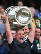 24 July 2022; Kerry strength & conditioning coach Jason McGahan lifts the Sam Maguire Cup after his side's victory in the GAA Football All-Ireland Senior Championship Final match between Kerry and Galway at Croke Park in Dublin. Photo by Piaras Ó Mídheach/Sportsfile