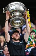 24 July 2022; Kerry goalkeeping coach Brendan Kealy lifts the Sam Maguire Cup after his side's victory in the GAA Football All-Ireland Senior Championship Final match between Kerry and Galway at Croke Park in Dublin. Photo by Piaras Ó Mídheach/Sportsfile