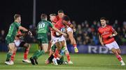 7 October 2022; Malakai Fekitoa of Munster is tackled by Jack Carty of Connacht during the United Rugby Championship match between Connacht and Munster at The Sportsground in Galway. Photo by Brendan Moran/Sportsfile