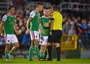 7 October 2022; Cork City players protest to referee Paul Norton during the SSE Airtricity League First Division match between Cork City and Wexford at Turners Cross in Cork. Photo by Eóin Noonan/Sportsfile