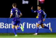 7 October 2022; Raúl Uche of Waterford, right, celebrates after scoring his side's second goal during the SSE Airtricity League First Division match between Waterford and Treaty United at RSC in Waterford. Photo by Michael P Ryan/Sportsfile