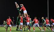 7 October 2022; Oisín Dowling of Connacht wins a lineout from Tadhg Beirne of Munster during the United Rugby Championship match between Connacht and Munster at The Sportsground in Galway. Photo by Brendan Moran/Sportsfile