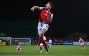 7 October 2022; Adam O'Reilly of St Patrick's Athletic celebrates after scoring his side's second goal during the SSE Airtricity League Premier Division match between Dundalk and St Patrick's Athletic at Casey's Field in Dundalk, Louth. Photo by Seb Daly/Sportsfile