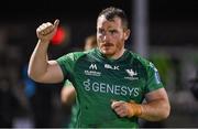 7 October 2022; Peter Dooley of Connacht celebrates after the United Rugby Championship match between Connacht and Munster at The Sportsground in Galway. Photo by Brendan Moran/Sportsfile