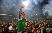 7 October 2022; Cian Coleman of Cork City celebrates with supporters after the SSE Airtricity League First Division match between Cork City and Wexford at Turners Cross in Cork. Photo by Eóin Noonan/Sportsfile