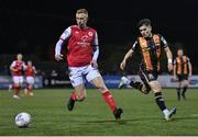 7 October 2022; Eoin Doyle of St Patrick's Athletic in action against Ryan O'Kane of Dundalk during the SSE Airtricity League Premier Division match between Dundalk and St Patrick's Athletic at Casey's Field in Dundalk, Louth. Photo by Seb Daly/Sportsfile