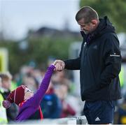 7 October 2022; Munster head coach Graham Rowntree meets a young supporter before the United Rugby Championship match between Connacht and Munster at The Sportsground in Galway. Photo by Brendan Moran/Sportsfile