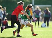 8 October 2022; Anna Murphy of Ardscoil Rath Iomgháin in action against Linda Barry of Scoil Mhuire, Trim, during the LGFA Interfirms Blitz 2022 at GAA National Games Development Centre in Abbotstown, Dublin. This year, six teams competed for the top prize, while 18 teams signed up to take part in a recreational blitz. Photo by Seb Daly/Sportsfile