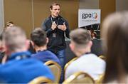 8 October 2022; GPA National Executive Committee Co-Chair Matthew O'Hanlon speaking during the GPA AGM and Player Reps Day, which saw over 100 players gathered in the Midlands Park Hotel, Portlaoise for the players annual general meeting and player engagement workshops. Photo by Sam Barnes/Sportsfile