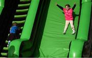 8 October 2022; Leinster supporter Sophia Haberlin in the inflatable zone at the United Rugby Championship match between Leinster and Cell C Sharks at RDS Arena in Dublin. Photo by Harry Murphy/Sportsfile