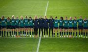 8 October 2022; Republic of Ireland Women players during a moment's silence ahead of a training session at the FAI National Training Centre in Abbotstown, Dublin, to remember the lives lost and those injured in the Cresslough tragedy, in Donegal. Photo by Stephen McCarthy/Sportsfile