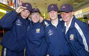 28 May 2004; The Special Olympics Ireland Women's National Football Team, sponsored by eircom, depart for the Eurofoot 2004 European 7-a-side Football Tournament, which will be held in Ettlebruck, Luxembourg from May 28 to June 1. At Dublin airport are Ireland's, from left, Pamela Kavanagh, Bridget O'Reilly, Geraldine Duff and captain Wendy Quinn, all from Dublin. Picture credit; Brian Lawless / SPORTSFILE