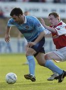 28 May 2004; Don Tierney, Dublin City, in action against Stephen Quigley, St. Patrick's Athletic. eircom league, Premier Division, St. Patrick's Athletic v Dublin City, Richmond Park, Dublin. Picture credit; Matt Browne / SPORTSFILE