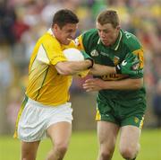 30 May 2004; Gearoid Adams, Antrim, in action against Stephen McDermott, Donegal. Bank of Ireland Ulster Senior Football Championship, Donegal v Antrim, McCool Park, Ballybofey, Co. Donegal. Picture credit; Damien Eagers / SPORTSFILE