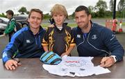 13 August 2013; Adam Hennessy, age 8, from Castleknock, Dublin, with Leinster's Eoin Reddan, left, and Rob Kearney during a Leinster Rugby Summer Camp at Garda RFC, Westmanstown, Co. Dublin. Picture credit: Barry Cregg / SPORTSFILE