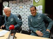 13 August 2013; Republic of Ireland manager Giovanni Trapattoni and captain John O'Shea during a press conference ahead of their international friendly against Wales on Wednesday. Republic of Ireland Press Conference, Cardiff City Stadium, Cardiff, Wales. Picture credit: David Maher / SPORTSFILE