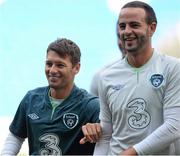 13 August 2013; Republic of Ireland's Wesley Hoolahan, left, and Marc Wilson during squad training ahead of their international friendly against Wales on Wednesday. Republic of Ireland Squad Training, Cardiff City Stadium, Cardiff, Wales. Picture credit: David Maher / SPORTSFILE