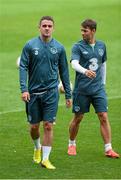 13 August 2013; Republic of Ireland's Robbie Brady, left, and Wesley Hoolahan during squad training ahead of their international friendly against Wales on Wednesday. Republic of Ireland Squad Training, Cardiff City Stadium, Cardiff, Wales. Picture credit: David Maher / SPORTSFILE