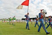 13 August 2013; The Artane Band lead the teams during the parade before the game. Hurling for Cancer Research 2013, Jim Bolger's Stars v Davy Russell's Best, St. Conleth’s Park, Newbridge, Co. Kildare. Picture credit: Barry Cregg / SPORTSFILE