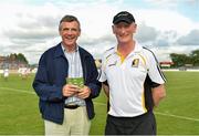 13 August 2013; Former Meath footballer Colm O'Rourke and Kilkenny Hurling manager Brian Cody before the game. Hurling for Cancer Research 2013, Jim Bolger's Stars v Davy Russell's Best, St. Conleth’s Park, Newbridge, Co. Kildare. Picture credit: Barry Cregg / SPORTSFILE