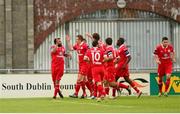 13 August 2013;  Sligo Rovers' Kieran Djilali, left, celebrates with team-mates after scoring his side's first goal. EA Sports Cup Semi-Final, Shamrock Rovers v Sligo Rovers, Tallaght Stadium, Tallaght, Co. Dublin. Photo by Sportsfile