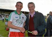 13 August 2013; Jockey Davy Russell and trainer Jim Bolger after the game. Hurling for Cancer Research 2013, Jim Bolger's Stars v Davy Russell's Best, St. Conleth’s Park, Newbridge, Co. Kildare. Picture credit: Barry Cregg / SPORTSFILE
