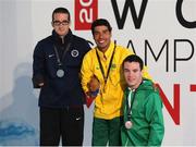 13 August 2013; Ireland's James Scully, from Ratoath, Co. Meath, with his bronze medal, alongside gold medallist Daniel Dias, Brazil, centre, and the USA's Roy Perkins, left, who won silver, during the medal presentation following the Men's 200m Freestyle S5 Final. 2013 IPC Swimming World Championships, Aquatic Complex, Parc Jean-Drapeau, Montreal, Canada. Picture credit: Vaughn Ridley / SPORTSFILE