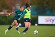 8 October 2022; Roma McLaughlin, right, and Katie McCabe during a Republic of Ireland Women training session at FAI National Training Centre in Abbotstown, Dublin. Photo by Stephen McCarthy/Sportsfile